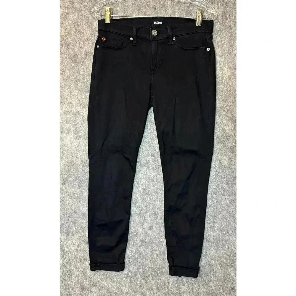 Hudson Jeans Harkin Crop Super Skinny Cuff Denim Black Wash Stretch 28